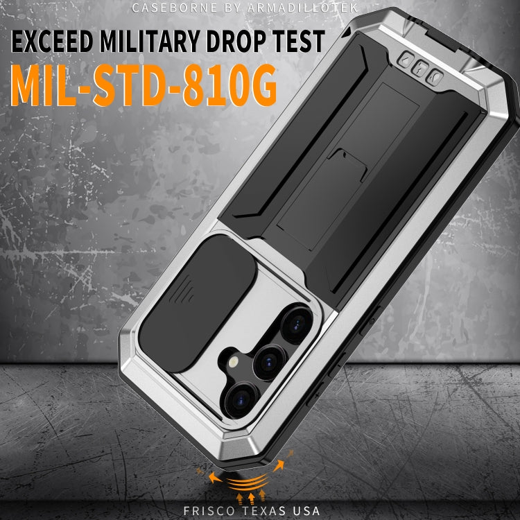 For Samsung Galaxy S24 5G R-JUST Sliding Camera Life Waterproof Holder Phone Case(Silver)