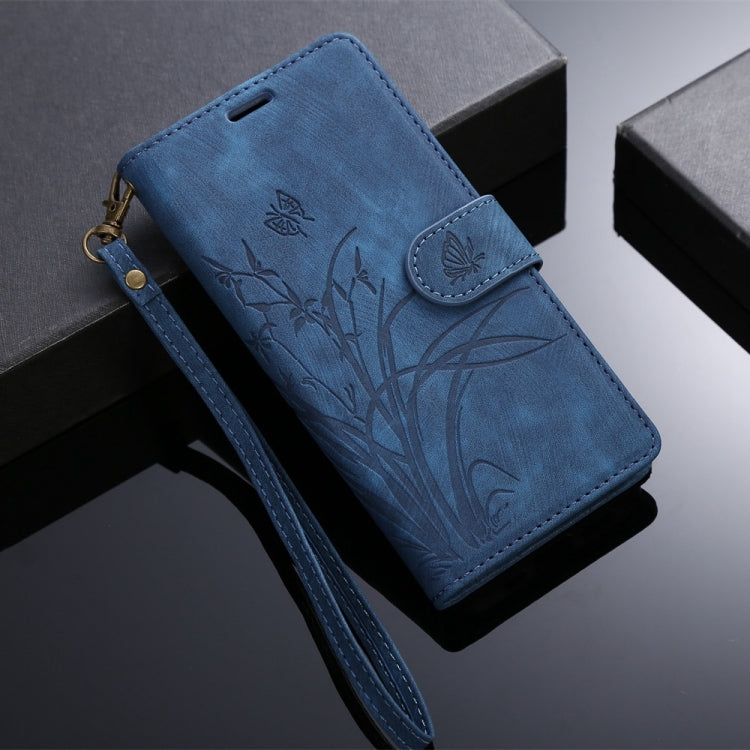 For Samsung Galaxy S24 5G Orchid Butterfly Embossed Leather Phone Case(Blue)