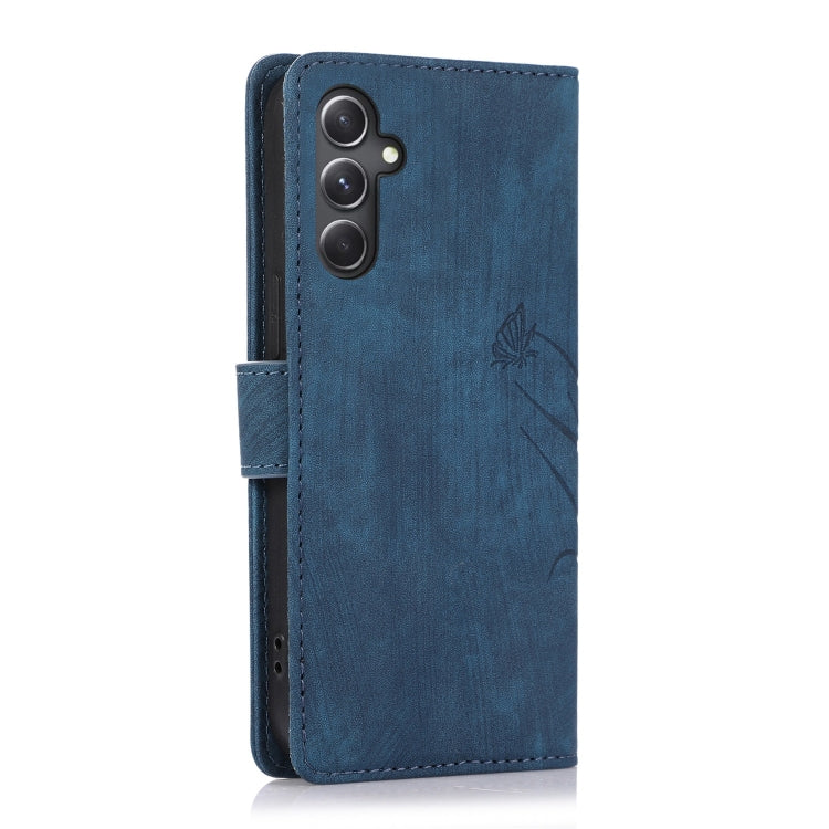 For Samsung Galaxy S24 5G Orchid Butterfly Embossed Leather Phone Case(Blue)