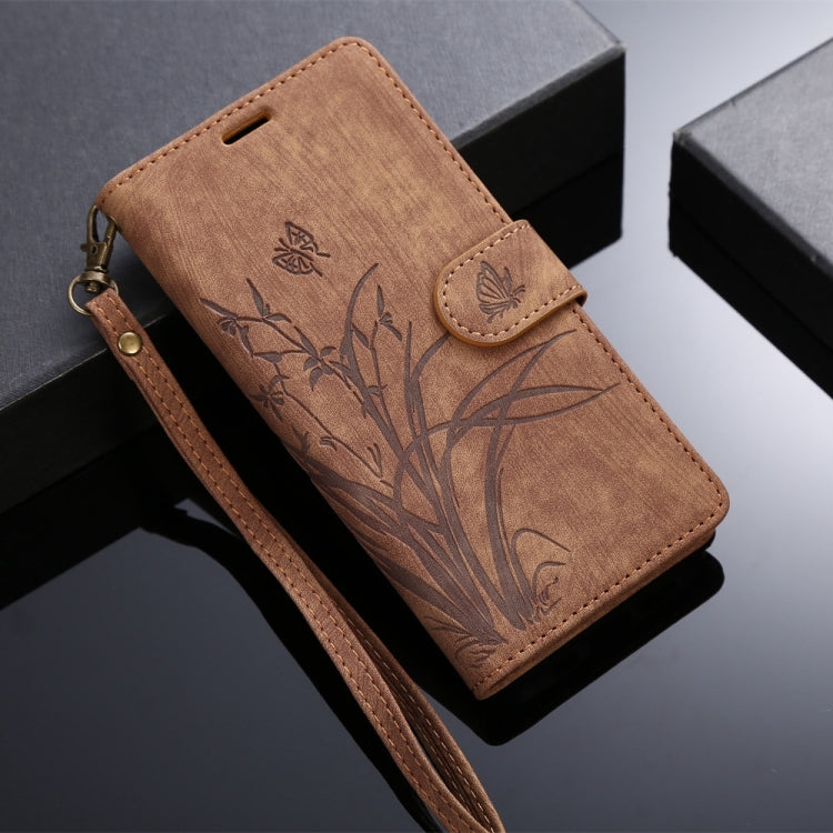 For Samsung Galaxy S24 5G Orchid Butterfly Embossed Leather Phone Case(Brown)