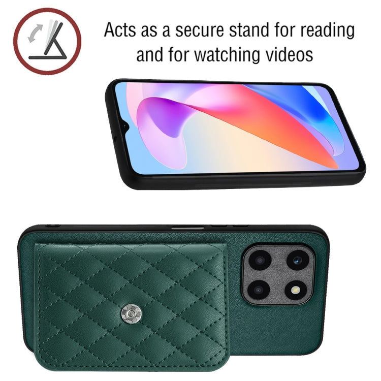 For Honor X6a Rhombic Texture Card Bag RFID Phone Case with Long Lanyard(Green)