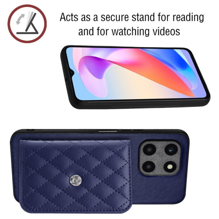 For Honor X6a Rhombic Texture Card Bag RFID Phone Case with Long Lanyard(Dark Purple)