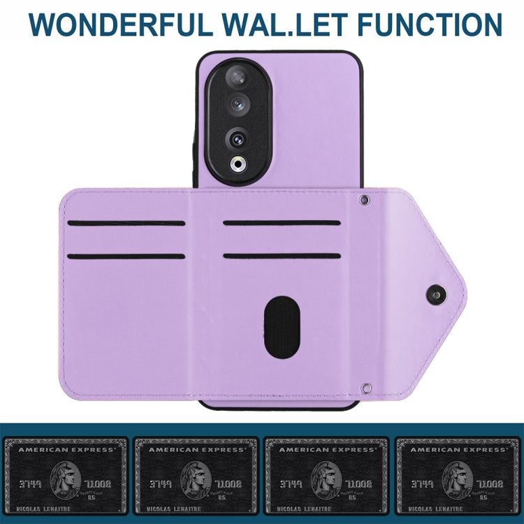 For Honor 90 Rhombic Texture Card Bag RFID Phone Case with Long Lanyard(Light Purple)