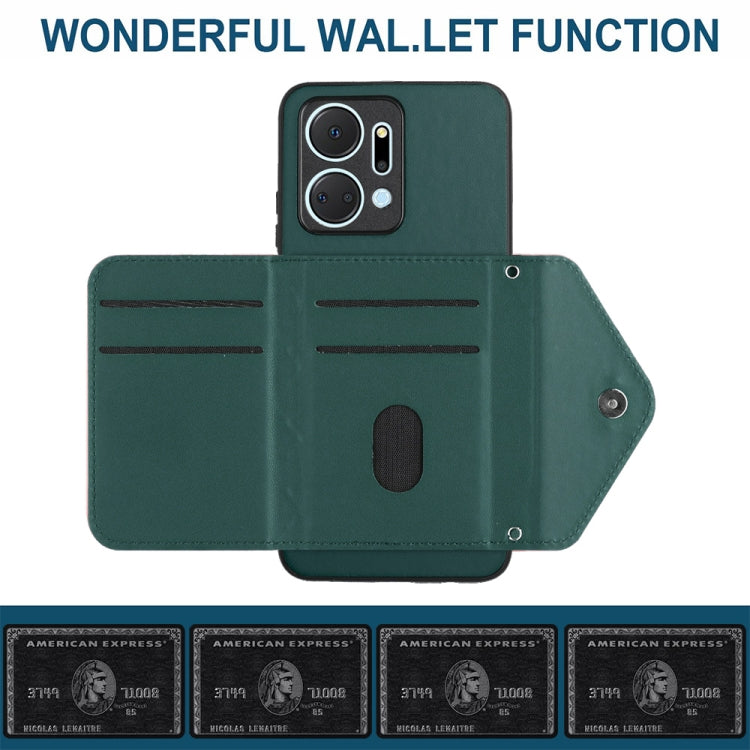 For Honor X7a / Play 7T Rhombic Texture Card Bag RFID Phone Case with Long Lanyard(Green)