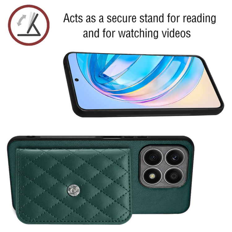 For Honor X8a Rhombic Texture Card Bag RFID Phone Case with Long Lanyard(Green)