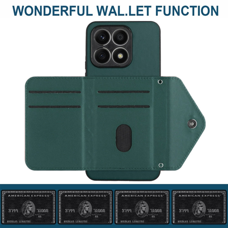 For Honor X8a Rhombic Texture Card Bag RFID Phone Case with Long Lanyard(Green)