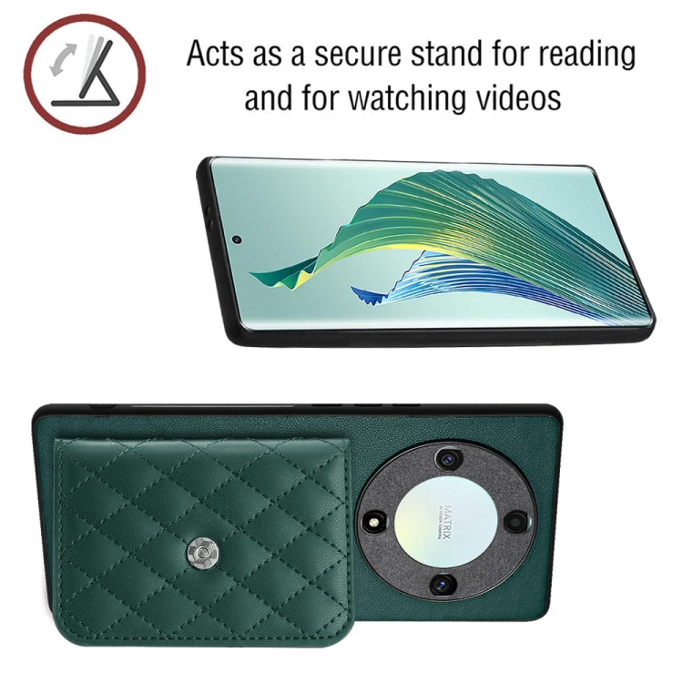 For Honor X9a / Magic5 Lite Rhombic Texture Card Bag RFID Phone Case with Long Lanyard(Green)