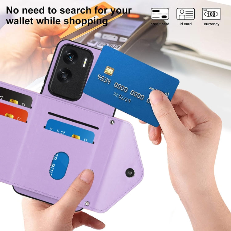 For Honor X50i Rhombic Texture Card Bag RFID Phone Case with Long Lanyard(Light Purple)