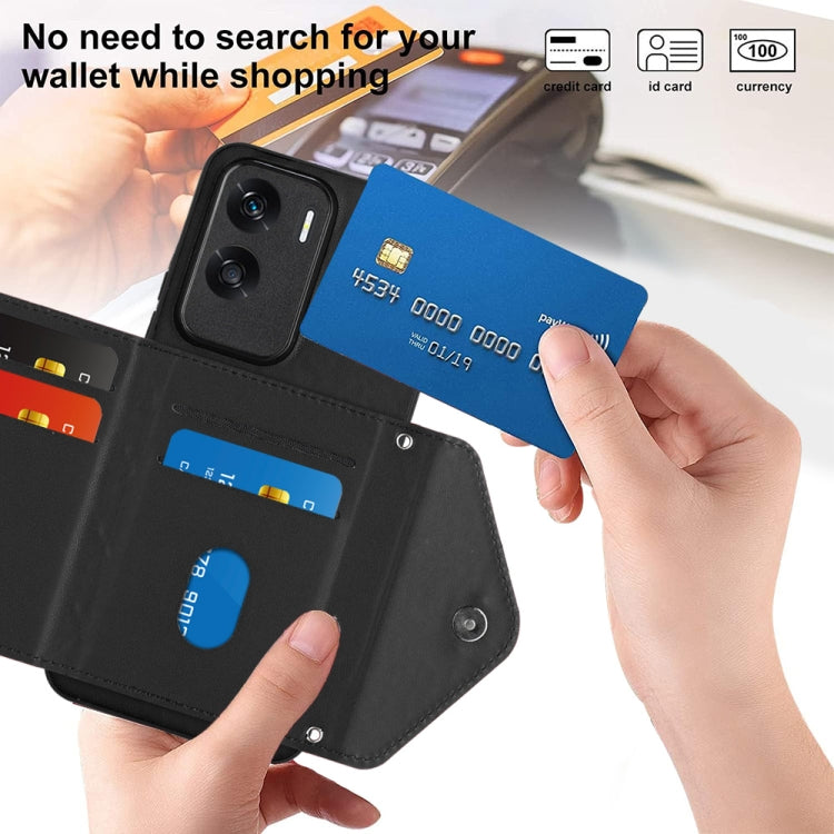 For Honor X50i Rhombic Texture Card Bag RFID Phone Case with Long Lanyard(Black)