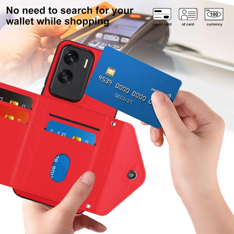 For Honor X50i Rhombic Texture Card Bag RFID Phone Case with Long Lanyard(Red)