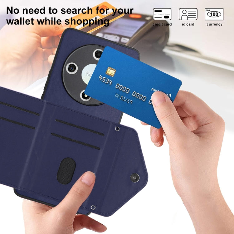 For Honor X9b / Magic6 Lite Rhombic Texture Card Bag RFID Phone Case with Long Lanyard(Dark Purple)