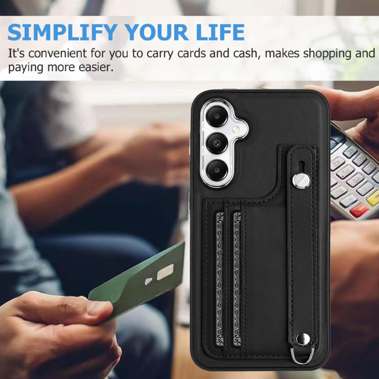 For Samsung Galaxy S24 5G Shockproof Leather Phone Case with Wrist Strap(Black)