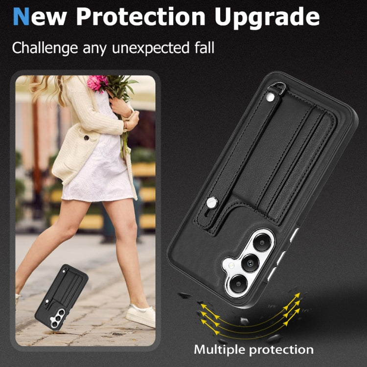 For Samsung Galaxy S24 5G Shockproof Leather Phone Case with Wrist Strap(Black)