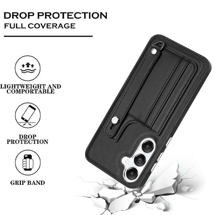 For Samsung Galaxy S24 5G Shockproof Leather Phone Case with Wrist Strap(Black)