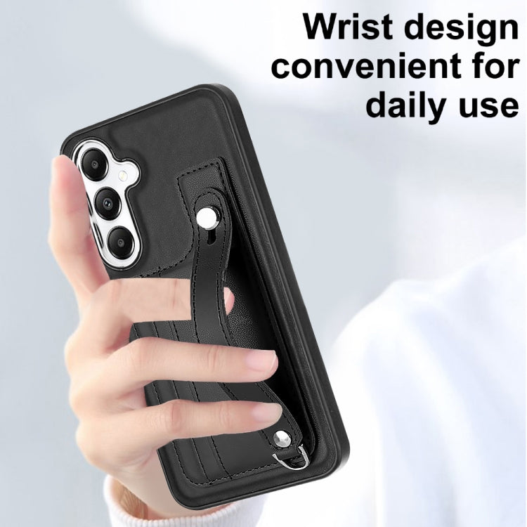 For Samsung Galaxy S24 5G Shockproof Leather Phone Case with Wrist Strap(Black)