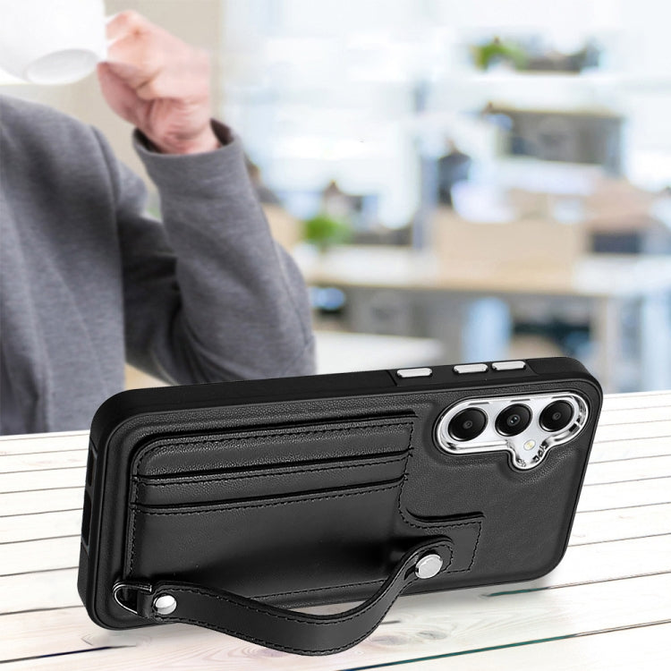 For Samsung Galaxy S24 5G Shockproof Leather Phone Case with Wrist Strap(Black)