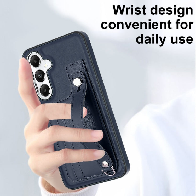 For Samsung Galaxy S24 5G Shockproof Leather Phone Case with Wrist Strap(Blue)