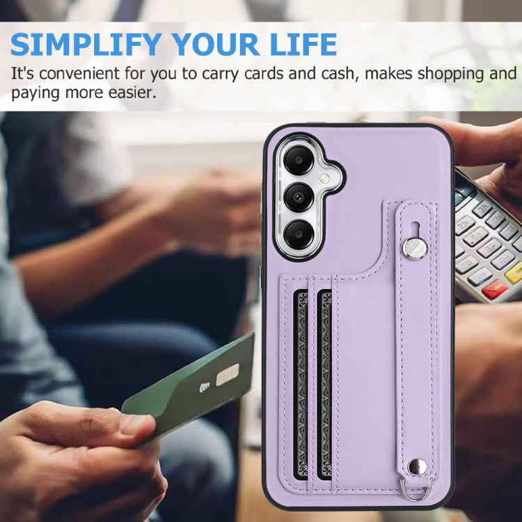 For Samsung Galaxy S24 5G Shockproof Leather Phone Case with Wrist Strap(Purple)