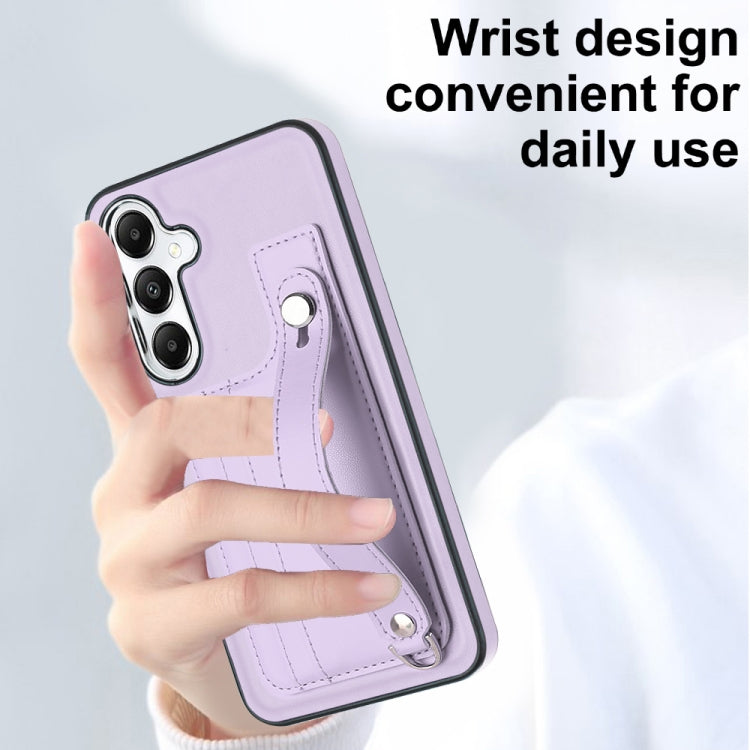 For Samsung Galaxy S24 5G Shockproof Leather Phone Case with Wrist Strap(Purple)