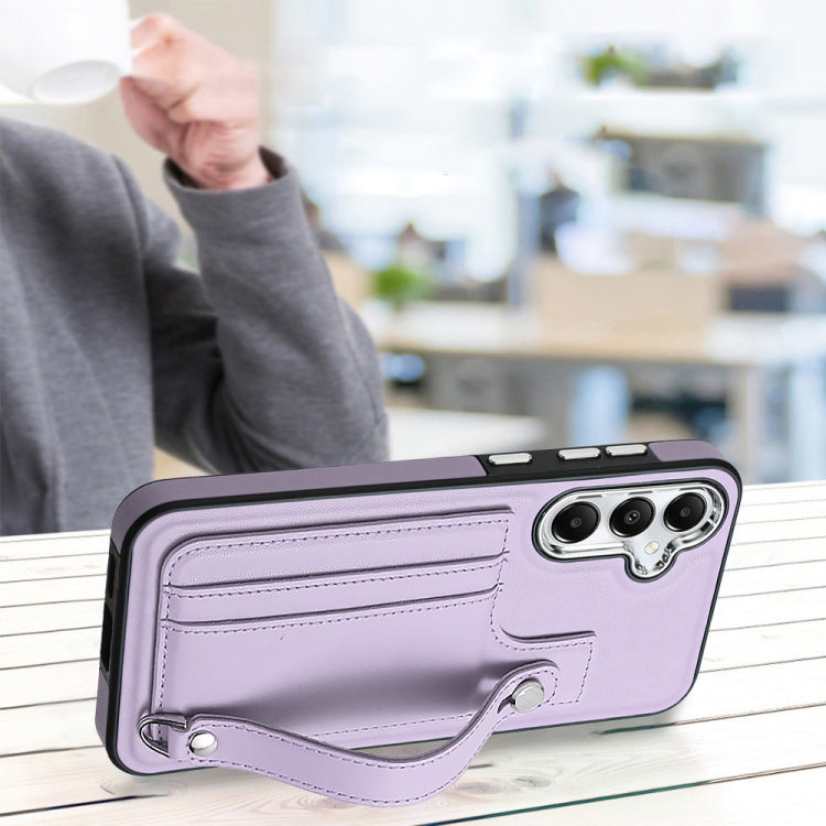 For Samsung Galaxy S24 5G Shockproof Leather Phone Case with Wrist Strap(Purple)