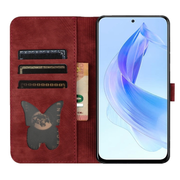For Honor 90 Lite / X50i Butterfly Cat Embossing Flip Leather Phone Case(Red)