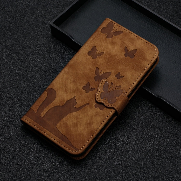 For Honor 90 Lite / X50i Butterfly Cat Embossing Flip Leather Phone Case(Brown)
