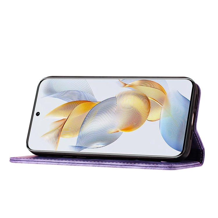 For Honor 90 / 80 Butterfly Cat Embossing Flip Leather Phone Case(Purple)