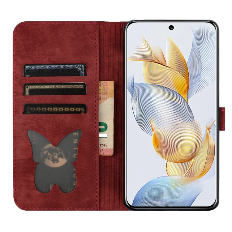 For Honor 90 / 80 Butterfly Cat Embossing Flip Leather Phone Case(Red)