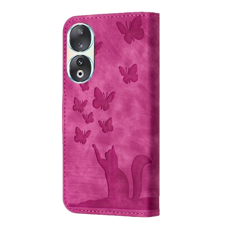 For Honor 90 / 80 Butterfly Cat Embossing Flip Leather Phone Case(Pink)