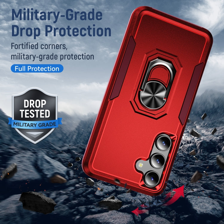 For Samsung Galaxy S24 5G Pioneer Armor Heavy Duty PC + TPU Phone Case with Holder(Red+Rose Red)