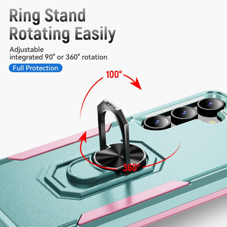For Samsung Galaxy S24 5G Pioneer Armor Heavy Duty PC + TPU Phone Case with Holder(Green+Pink)
