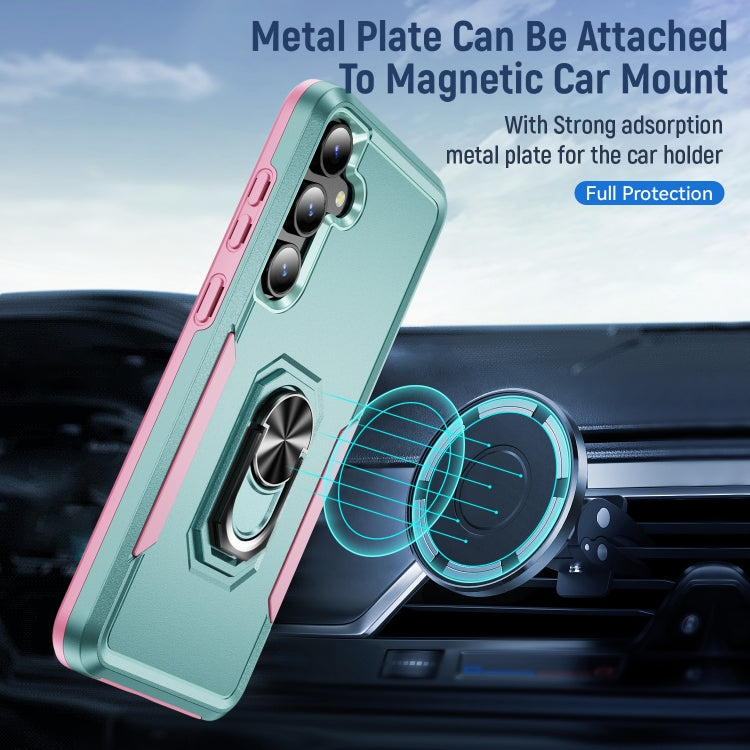 For Samsung Galaxy S24 5G Pioneer Armor Heavy Duty PC + TPU Phone Case with Holder(Green+Pink)