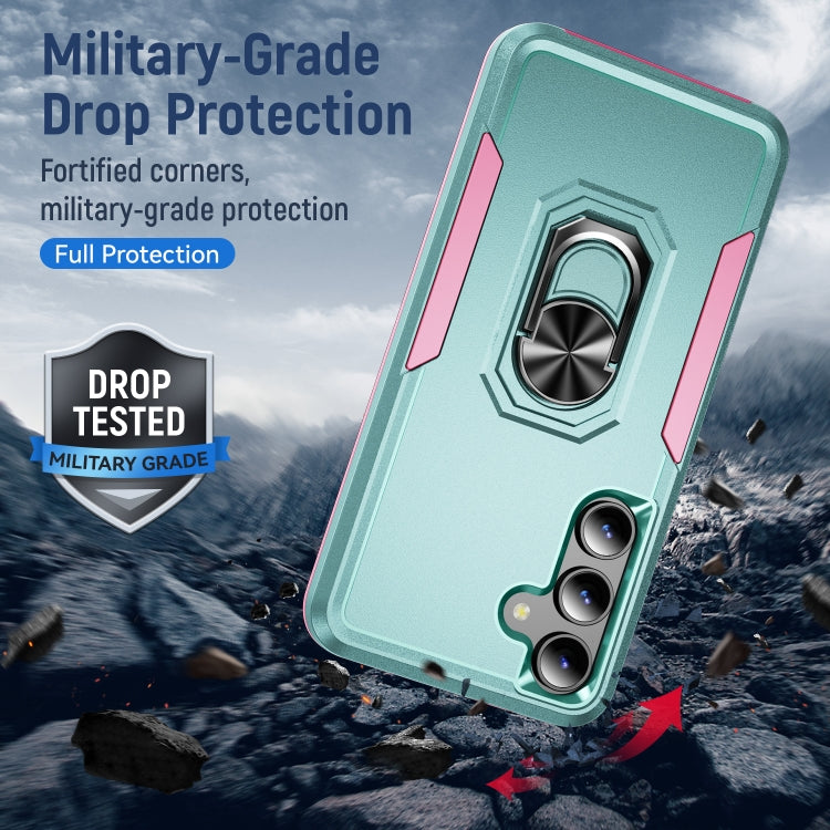 For Samsung Galaxy S24 5G Pioneer Armor Heavy Duty PC + TPU Phone Case with Holder(Green+Pink)