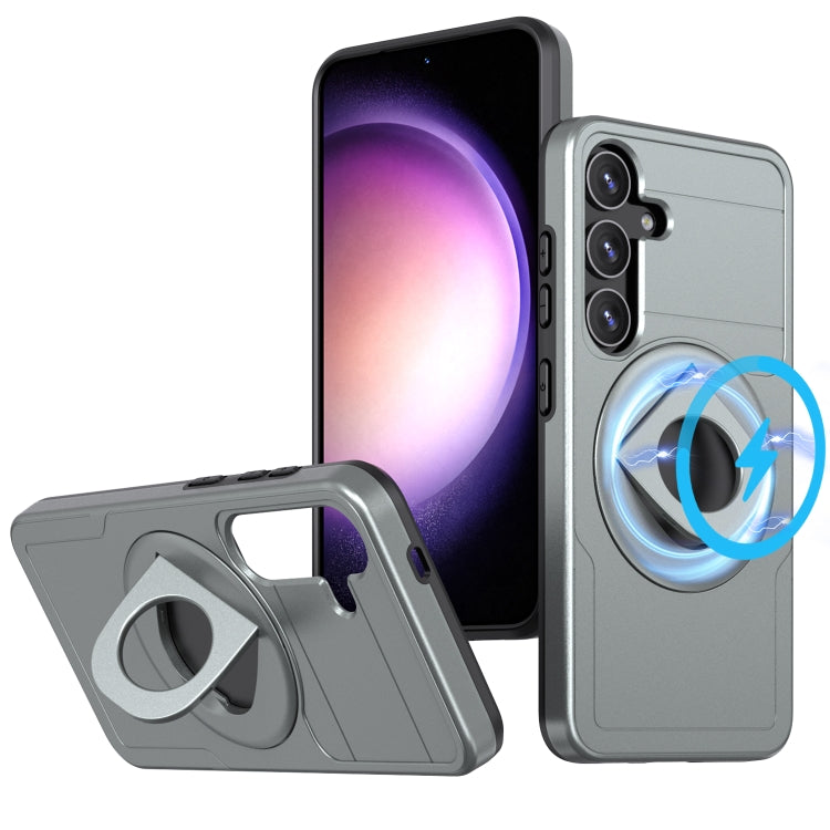 For Samsung Galaxy S24 5G MagSafe Ring Holder Armor Phone Case(Titanium Grey)