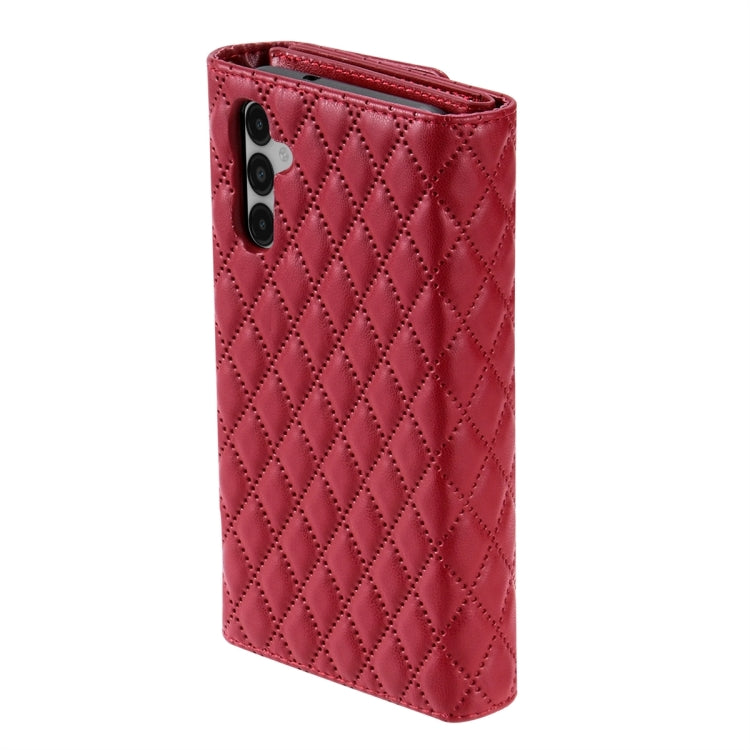 For Samsung Galaxy S24 5G Zipper Multi-Card Wallet Rhombic Leather Phone Case(Red)