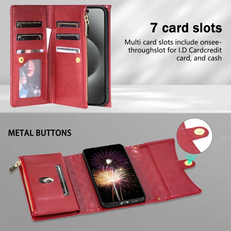 For Samsung Galaxy S24 5G Zipper Multi-Card Wallet Rhombic Leather Phone Case(Red)