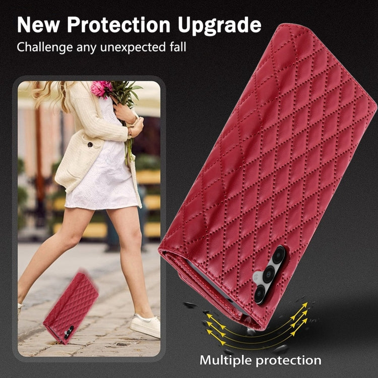 For Samsung Galaxy S24 5G Zipper Multi-Card Wallet Rhombic Leather Phone Case(Red)