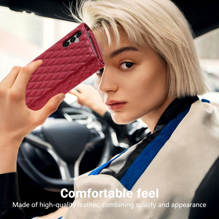 For Samsung Galaxy S24 5G Zipper Multi-Card Wallet Rhombic Leather Phone Case(Red)