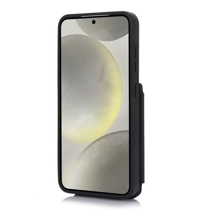 For Samsung Galaxy S24 5G YM006 Skin Feel Zipper Card Bag Phone Case with Dual Lanyard(Black)