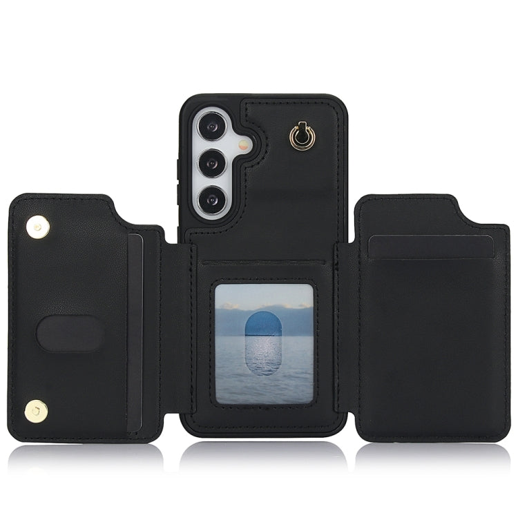 For Samsung Galaxy S24 5G YM006 Skin Feel Zipper Card Bag Phone Case with Dual Lanyard(Black)