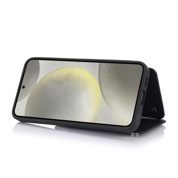 For Samsung Galaxy S24 5G YM006 Skin Feel Zipper Card Bag Phone Case with Dual Lanyard(Black)