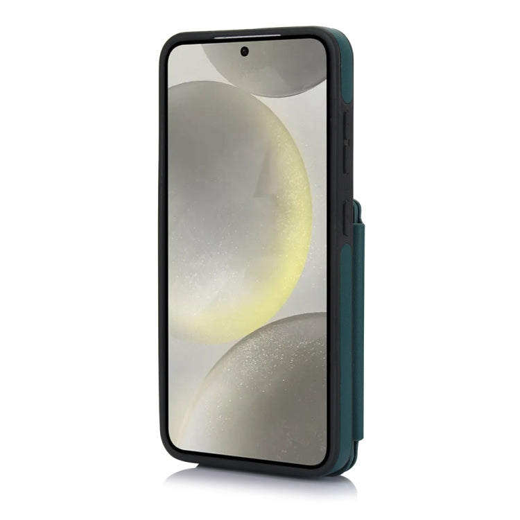 For Samsung Galaxy S24 5G YM006 Skin Feel Zipper Card Bag Phone Case with Dual Lanyard(Green)