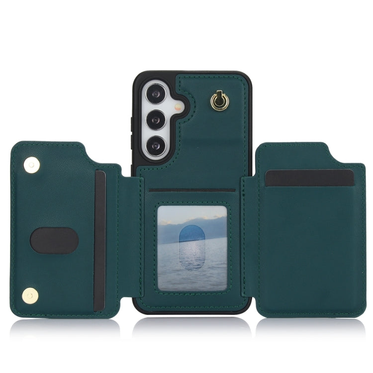 For Samsung Galaxy S24 5G YM006 Skin Feel Zipper Card Bag Phone Case with Dual Lanyard(Green)