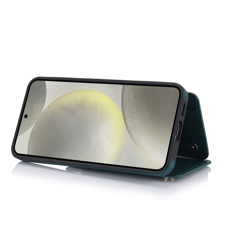 For Samsung Galaxy S24 5G YM006 Skin Feel Zipper Card Bag Phone Case with Dual Lanyard(Green)