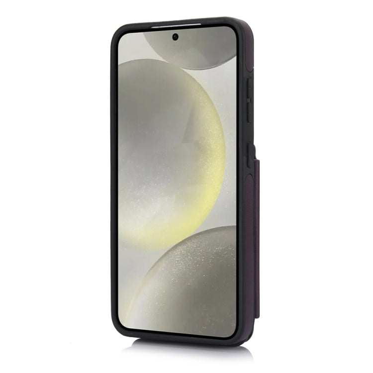 For Samsung Galaxy S24 5G YM006 Skin Feel Zipper Card Bag Phone Case with Dual Lanyard(Dark Purple)