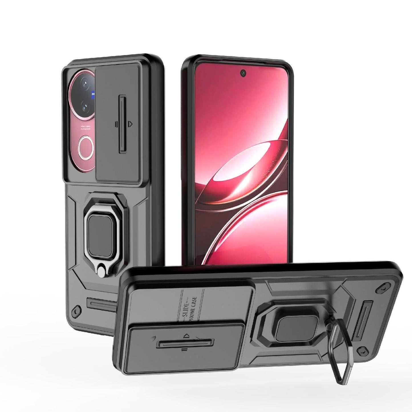 For vivo V50 5G Global Sliding Camshield TPU + PC Shockproof Phone Case with Holder(Black)