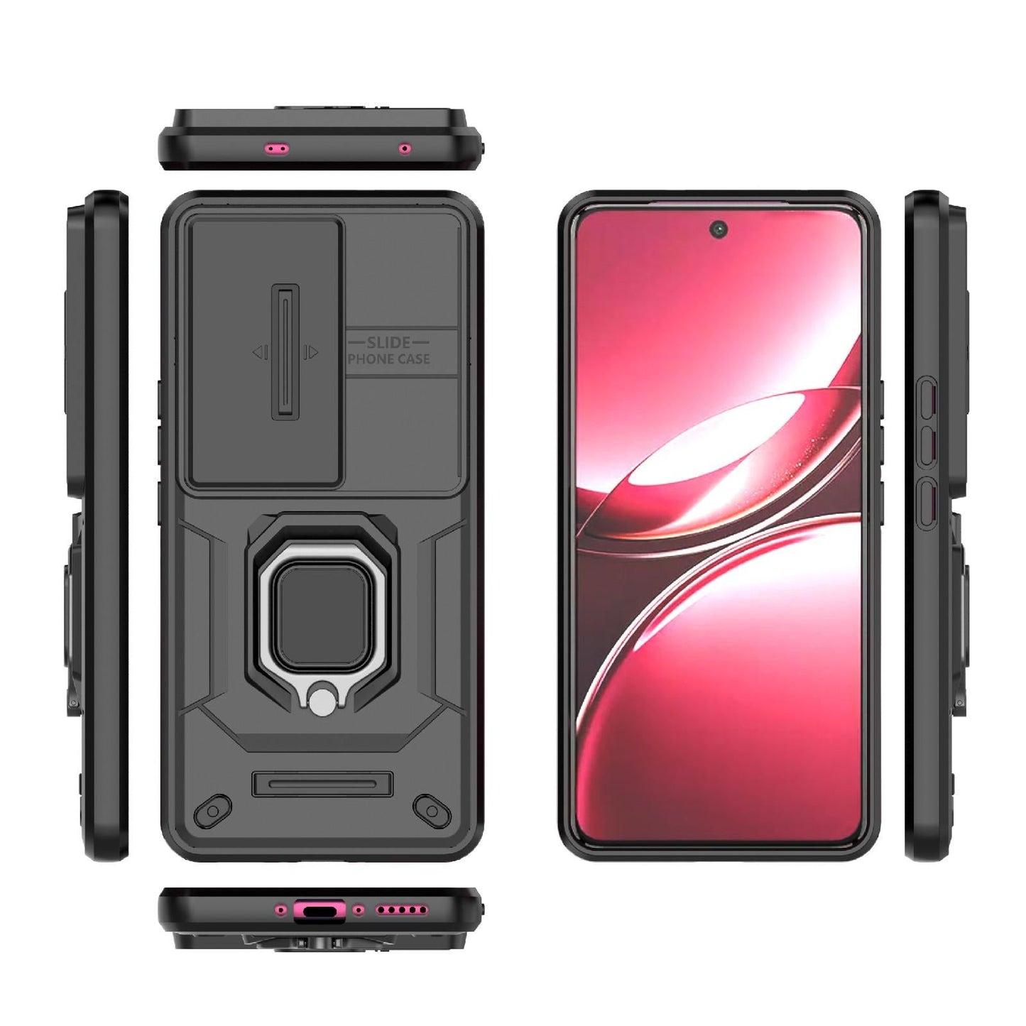 For vivo V50 5G Global Sliding Camshield TPU + PC Shockproof Phone Case with Holder(Black)