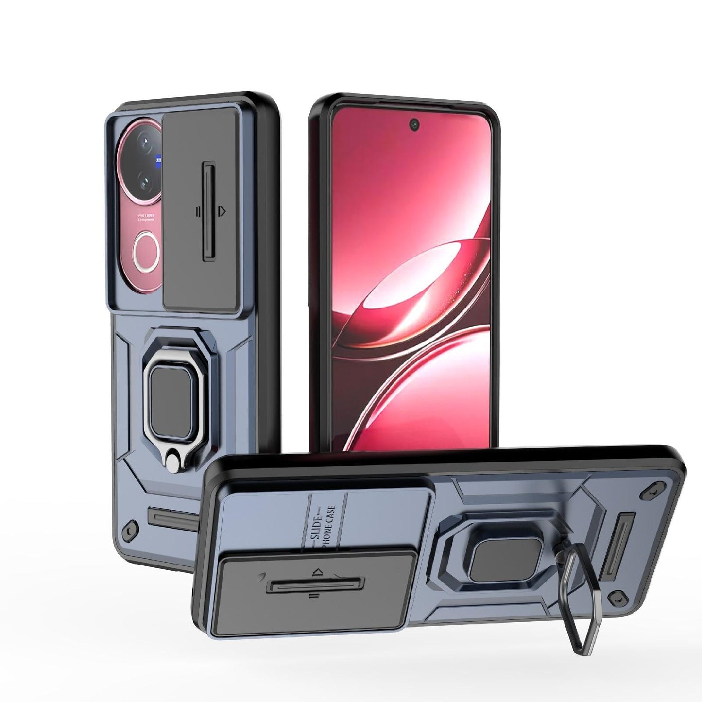 For vivo V50 5G Global Sliding Camshield TPU + PC Shockproof Phone Case with Holder(Blue)