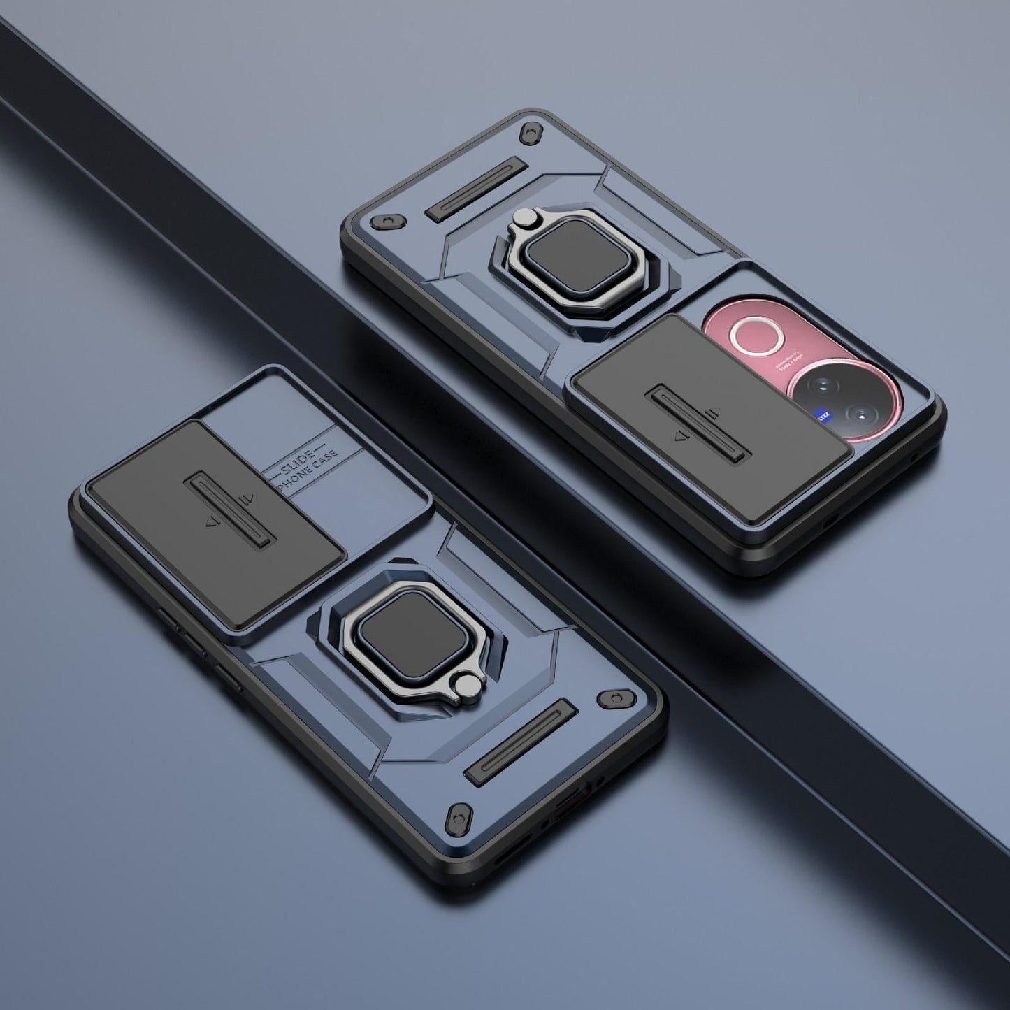 For vivo V50 5G Global Sliding Camshield TPU + PC Shockproof Phone Case with Holder(Blue)