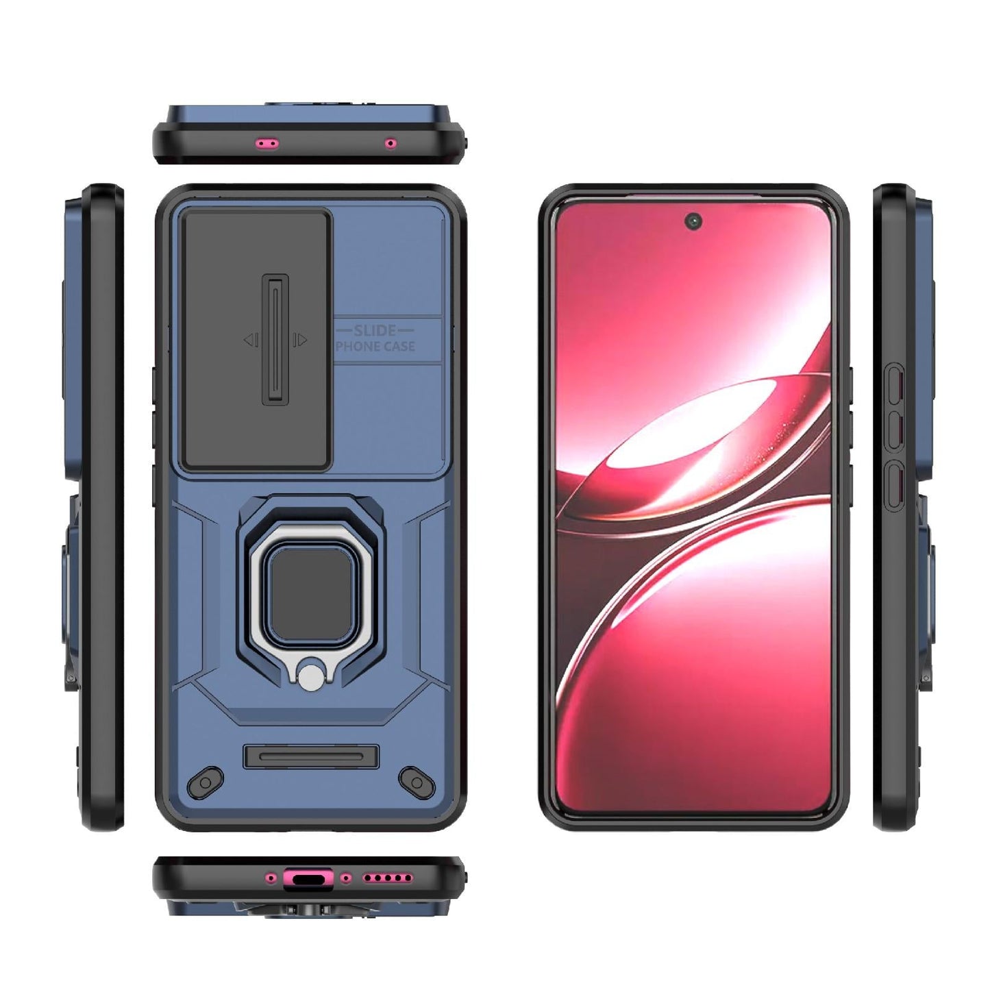 For vivo V50 5G Global Sliding Camshield TPU + PC Shockproof Phone Case with Holder(Blue)